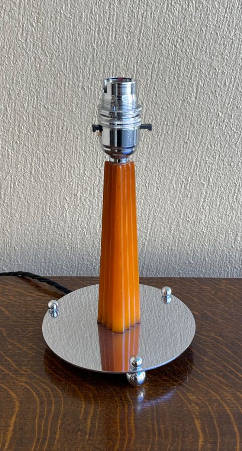 Art Deco Amber Bakelite and Chrome Table Lamp