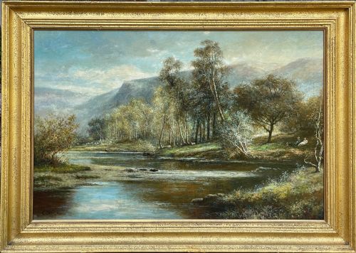 Late Victorian Landscape Oil Painting by E Brown