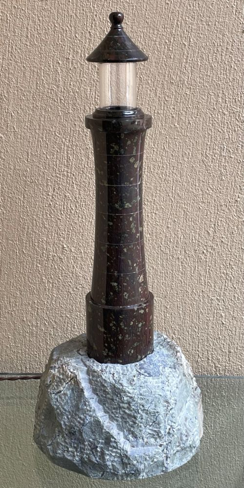 Large Cornish Serpentine Lighthouse Table Lamp View II