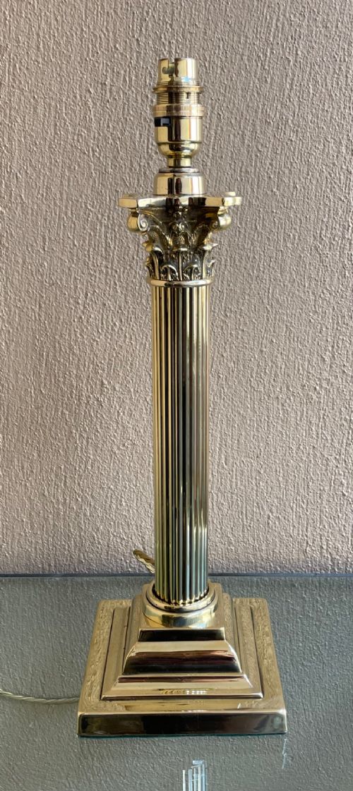 Edwardian Brass Corinthian Column Table Lamp