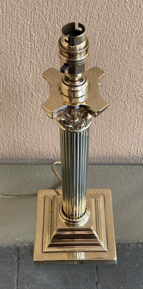 Edwardian Brass Corinthian Column Table Lamp View II