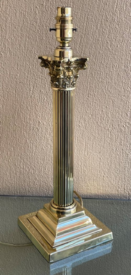 Edwardian Brass Corinthian Column Table Lamp View III