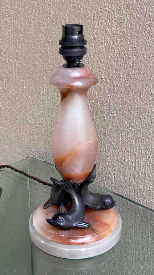 ART DECO ALABASTER DOLPHIN LAMP - ADDITIONAL PHOTO 1