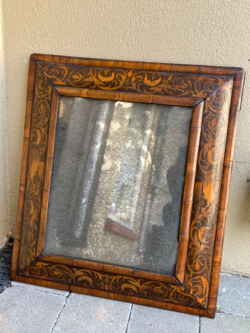 SUPERB WILLIAM AND MARY MARQUETRY INLAID CUSHION CUSHION MIRROR