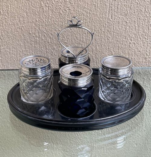 GEORGE III SILVER AND EBONY INKSTAND