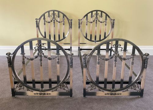 Pair of Art Nouveau Nickel Plated Bed Frames