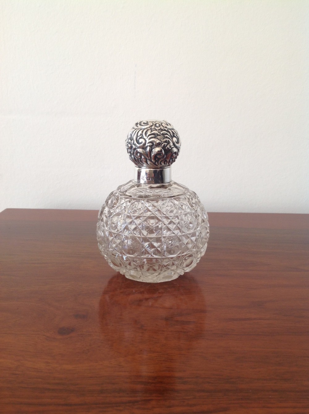 Edwardian Silver and Hobnail Cut Glass Scent Bottle