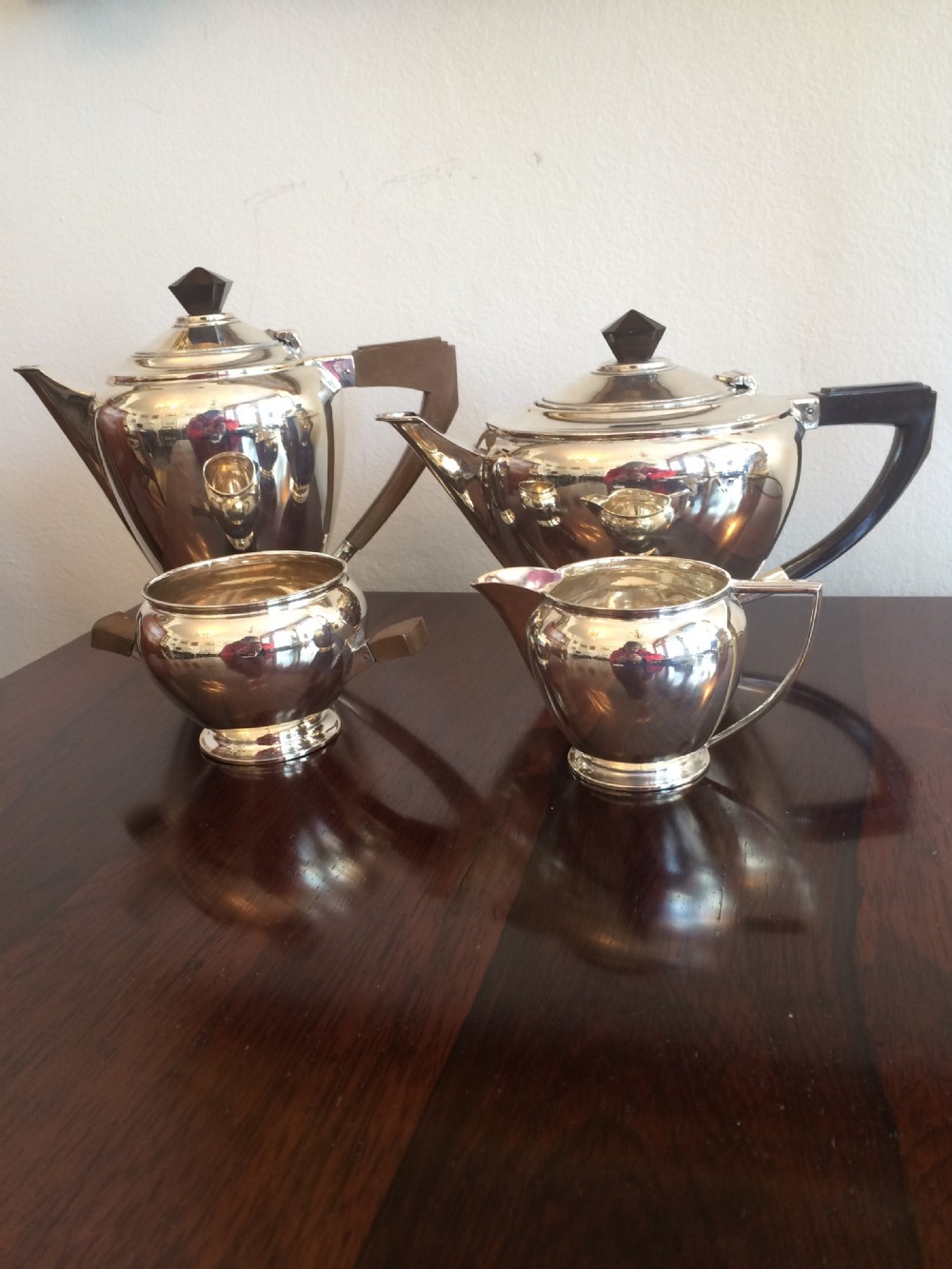 Art Deco Solid Silver Tea Service, 1,262 grams