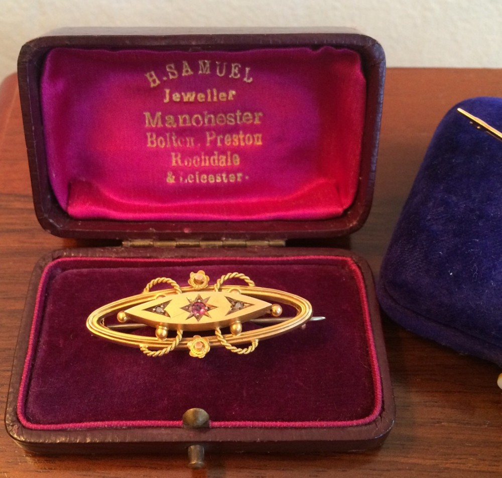 9ct Gold Ruby & Diamond Brooch, Chester 1918