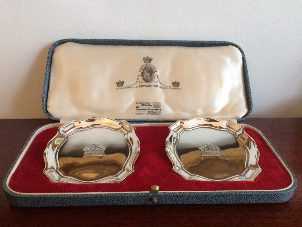 Rare Pair Of Solid Silver Edward VIII 1937 Coronation Plates