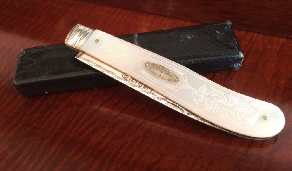 Victorian Silver & Mother of Pearl Fruit Knife, 1855 by John Oxley