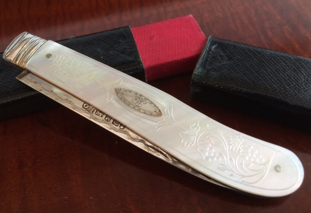 Victorian Silver & Mother of Pearl Fruit Knife, 1855 by John Oxley View II