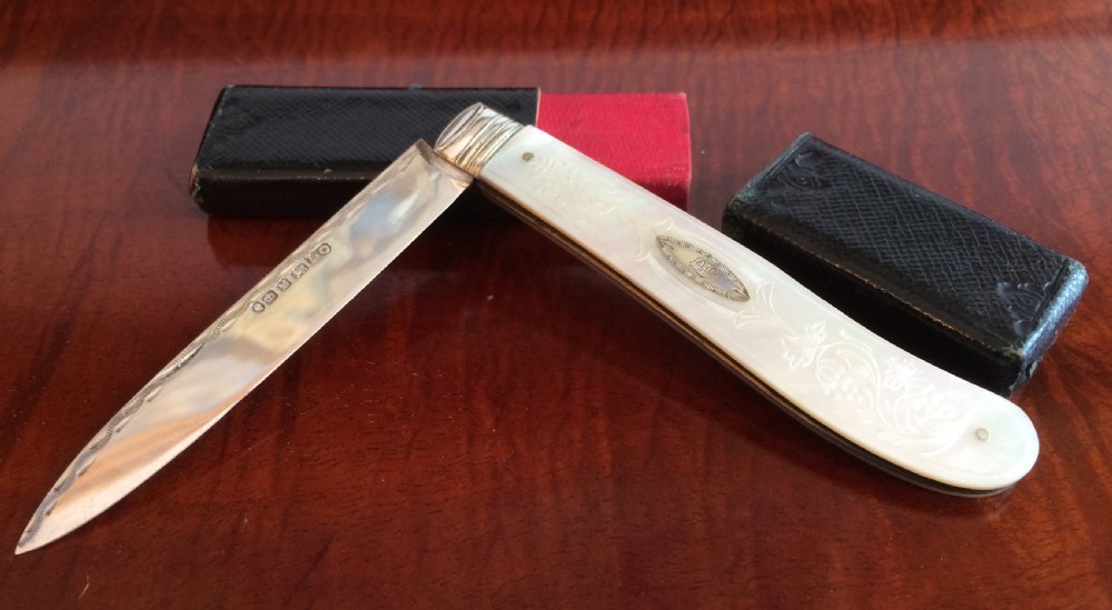 Victorian Silver & Mother of Pearl Fruit Knife, 1855 by John Oxley View IV