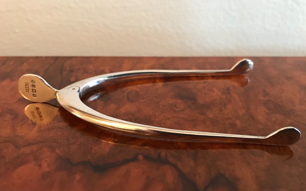 Pair Wishbone Silver Sugar Tongs, Jubilee Mark, 1934