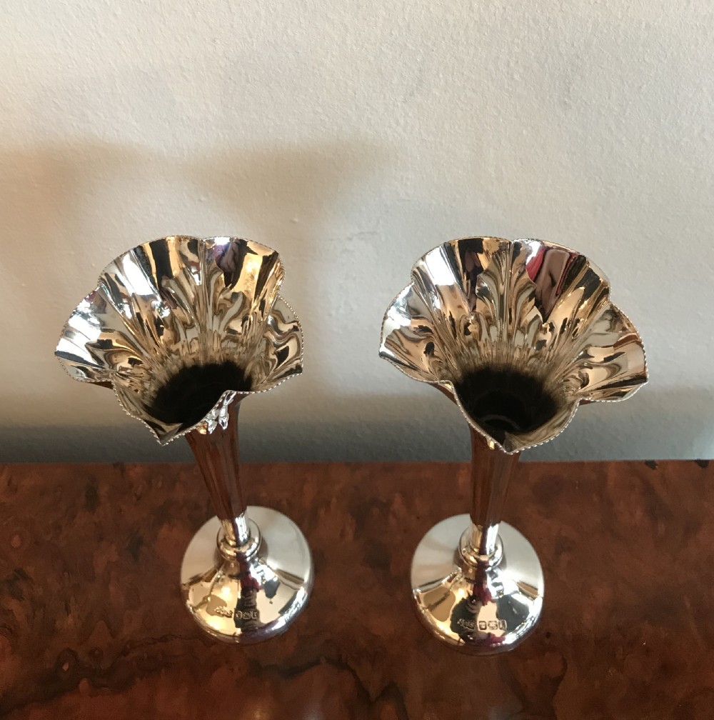 Pair Edwardian Silver Vases, 1909 View II