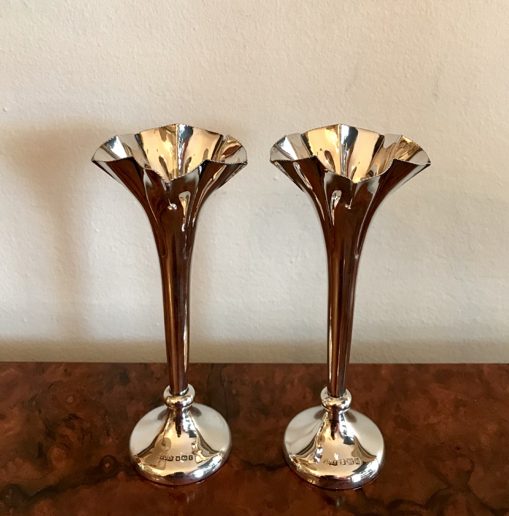 Pair Edwardian Silver Vases, 1909 View IV