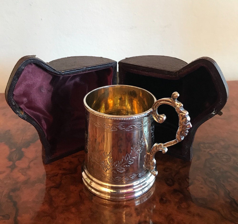Victorian Silver Christening Cup Tankard, 1872, Original Box