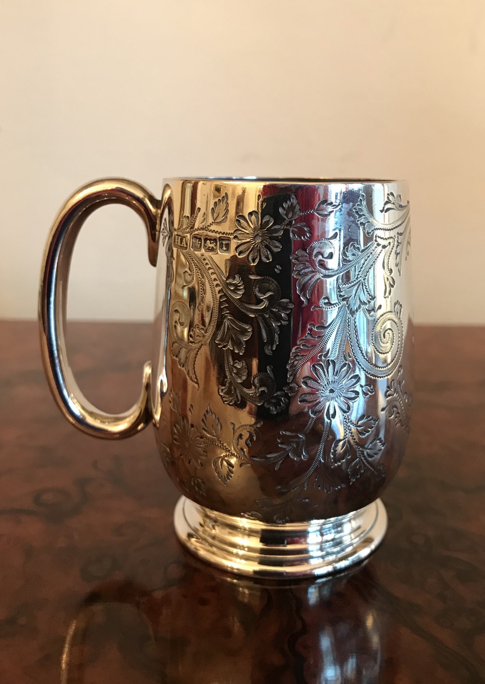 Edwardian Solid Silver Christening Mug Tankard, 1909