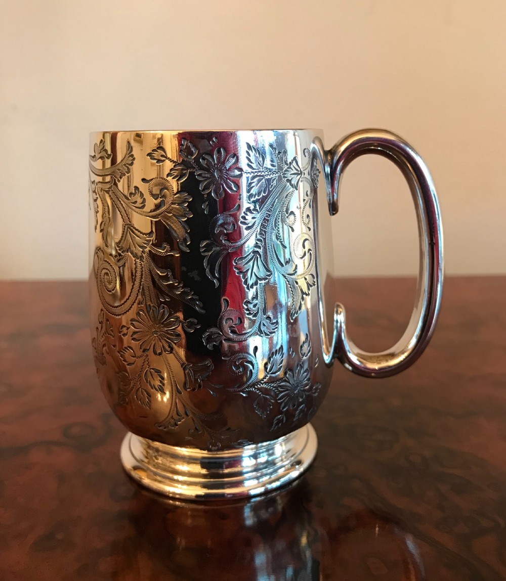 Edwardian Solid Silver Christening Mug Tankard, 1909 View II