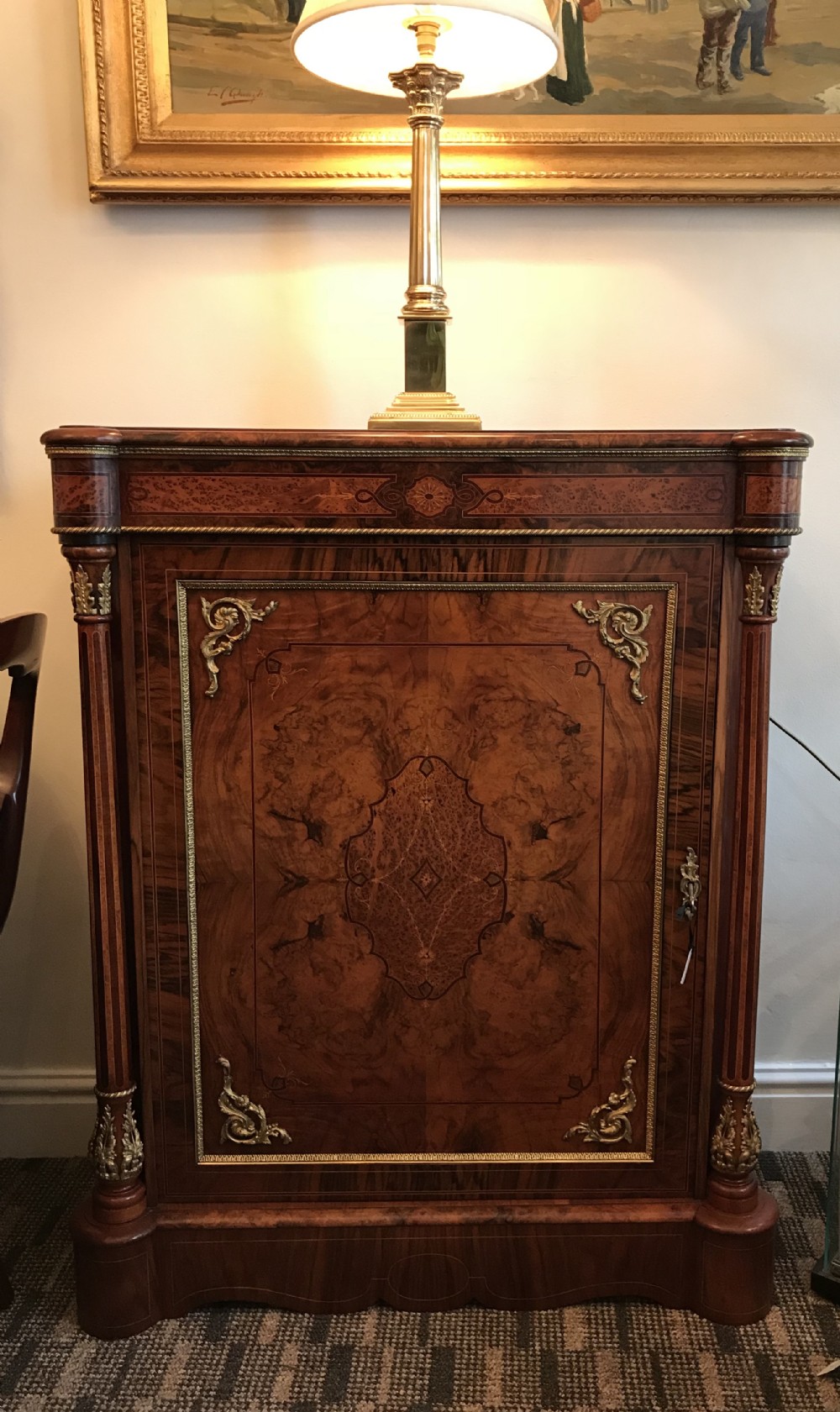 Stunning Victorian Burr Walnut Inlaid Pier Cabinet