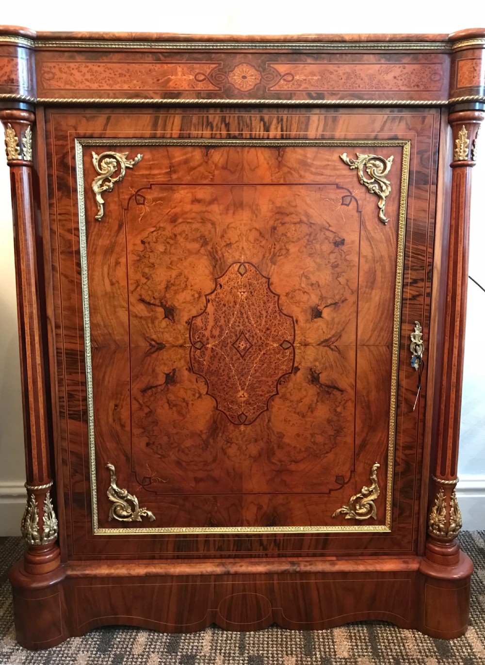 Stunning Victorian Burr Walnut Inlaid Pier Cabinet View V