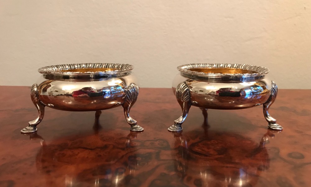 Pair Victorian Solid Silver Cauldron Salts, Hallmarked London 1863 by Daniel & Charles Houle