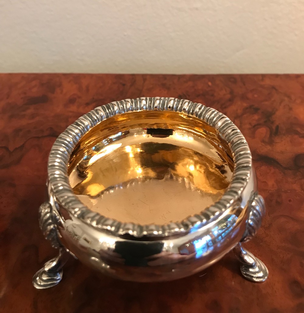 Pair Victorian Solid Silver Cauldron Salts, Hallmarked London 1863 by Daniel & Charles Houle View V