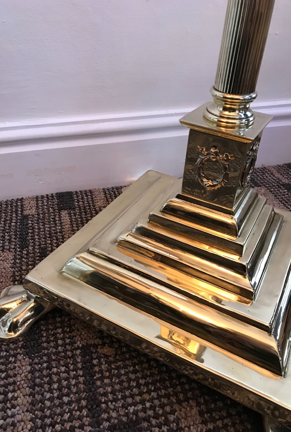 Quality Edwardian Brass Corinthian Standard Lamp View V