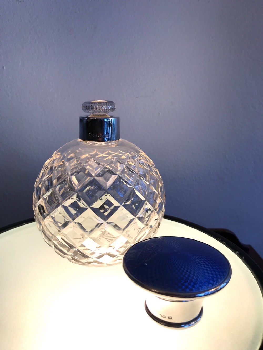 George V Silver & Blue Guilloche Enamel Scent Perfume Bottle View II
