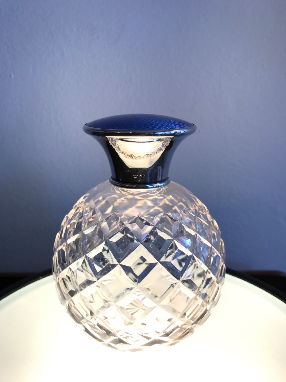 George V Silver & Blue Guilloche Enamel Scent Perfume Bottle View III