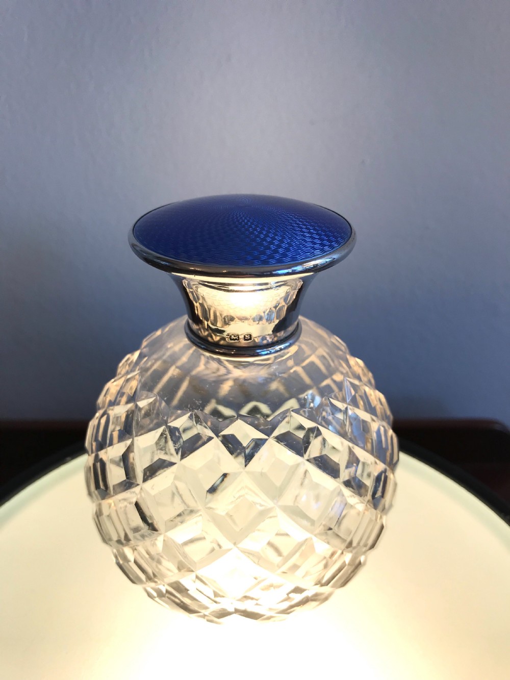 George V Silver & Blue Guilloche Enamel Scent Perfume Bottle View IV