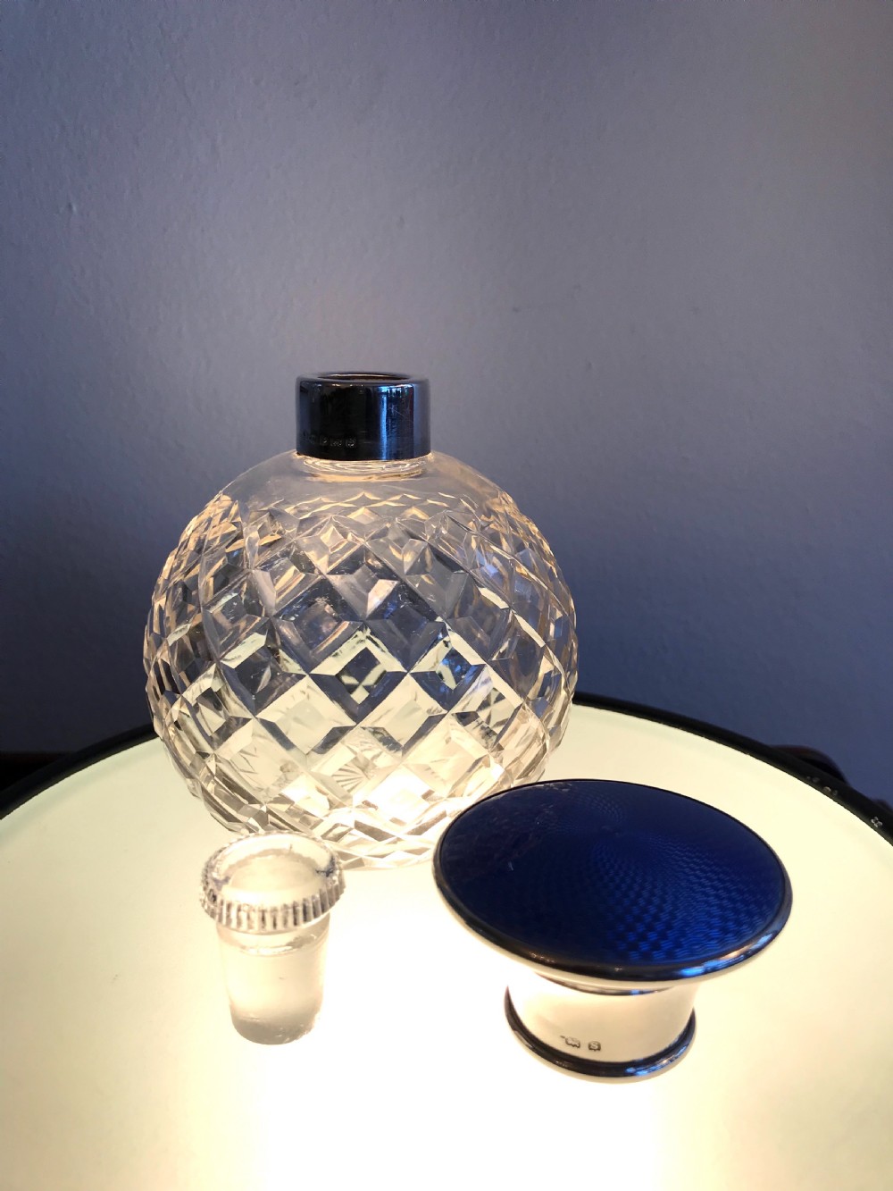 George V Silver & Blue Guilloche Enamel Scent Perfume Bottle View V