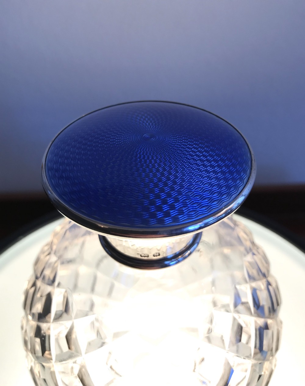 George V Silver & Blue Guilloche Enamel Scent Perfume Bottle View VI