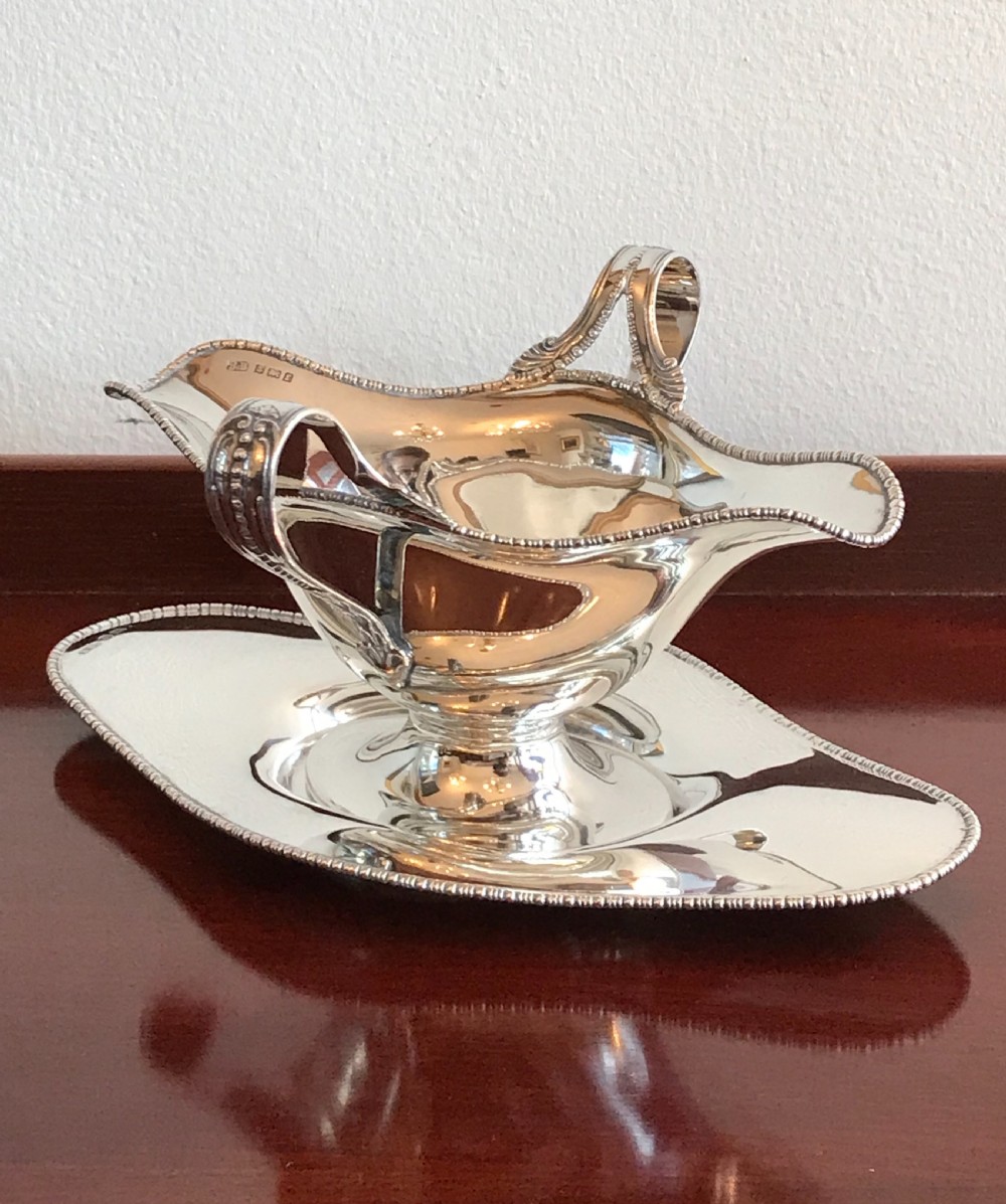 Elegant Solid Silver Sauce Boat On Stand, 1905