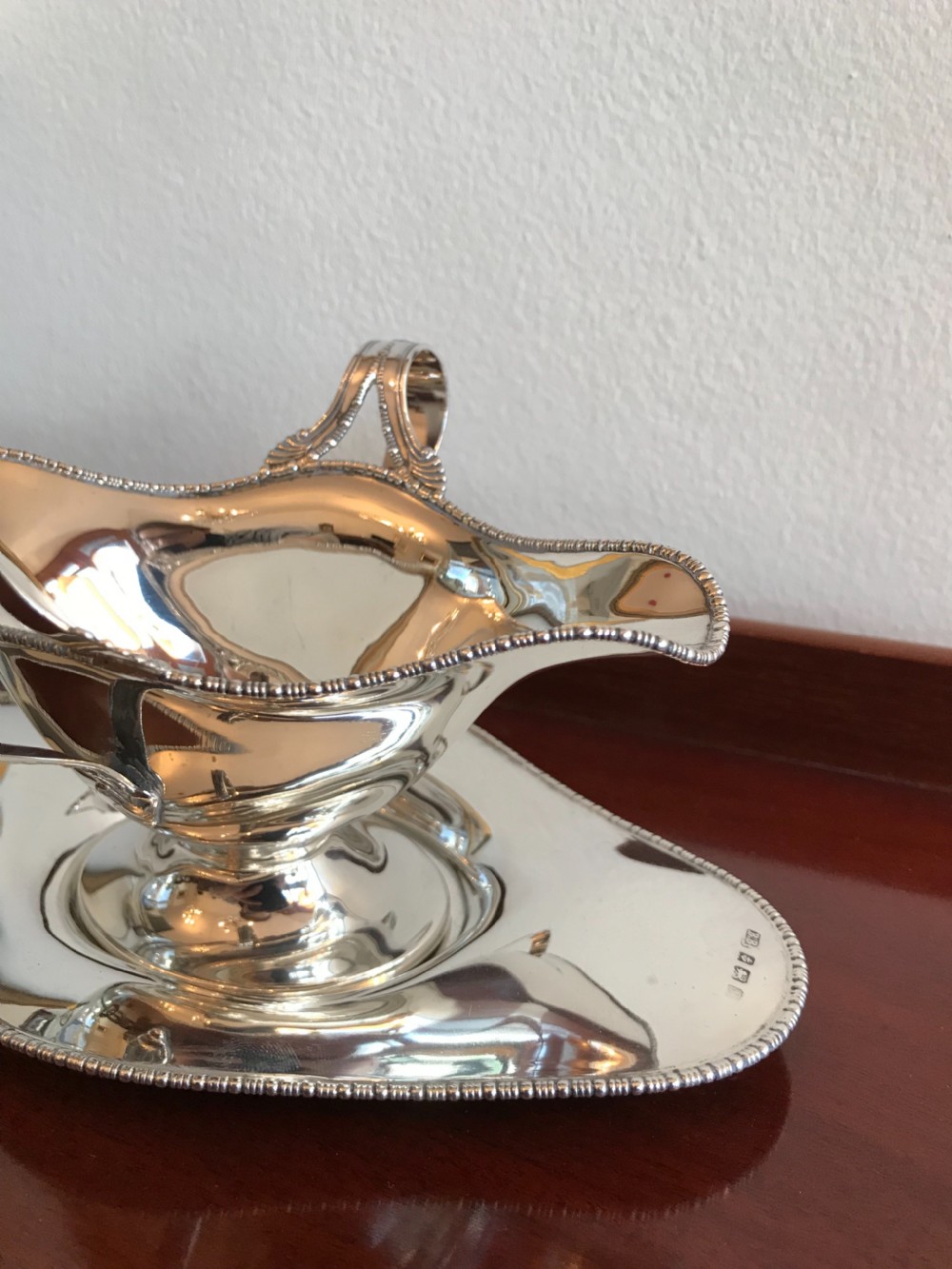 Elegant Solid Silver Sauce Boat On Stand, 1905 View II