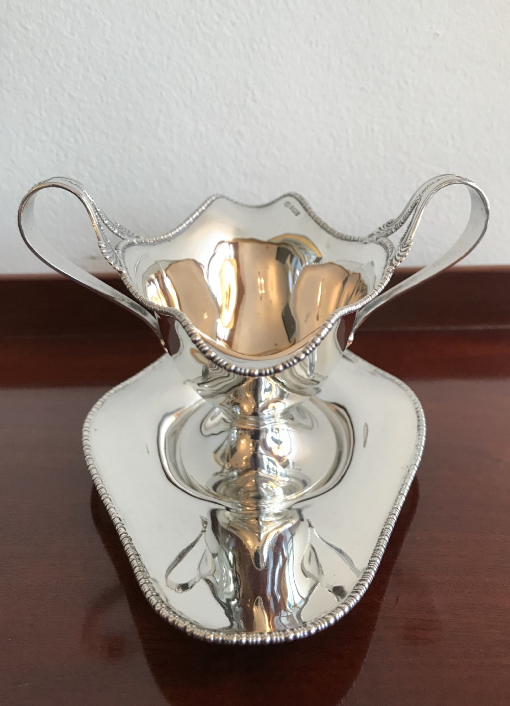 Elegant Solid Silver Sauce Boat On Stand, 1905 View IV