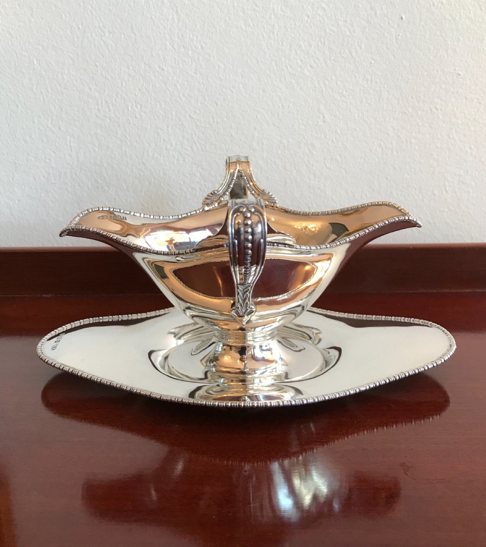 Elegant Solid Silver Sauce Boat On Stand, 1905 View V