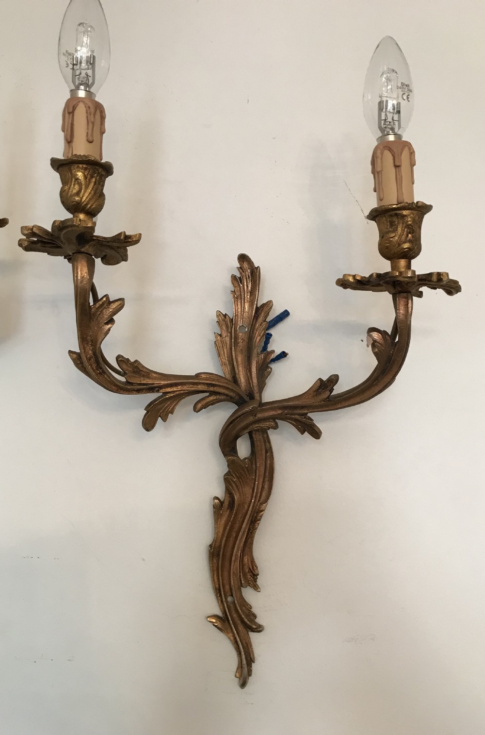 Pair French Cast Brass Wall Lights View V