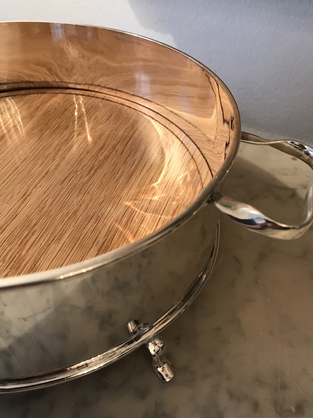 George V Silver & Oak Table Bread Basket View III