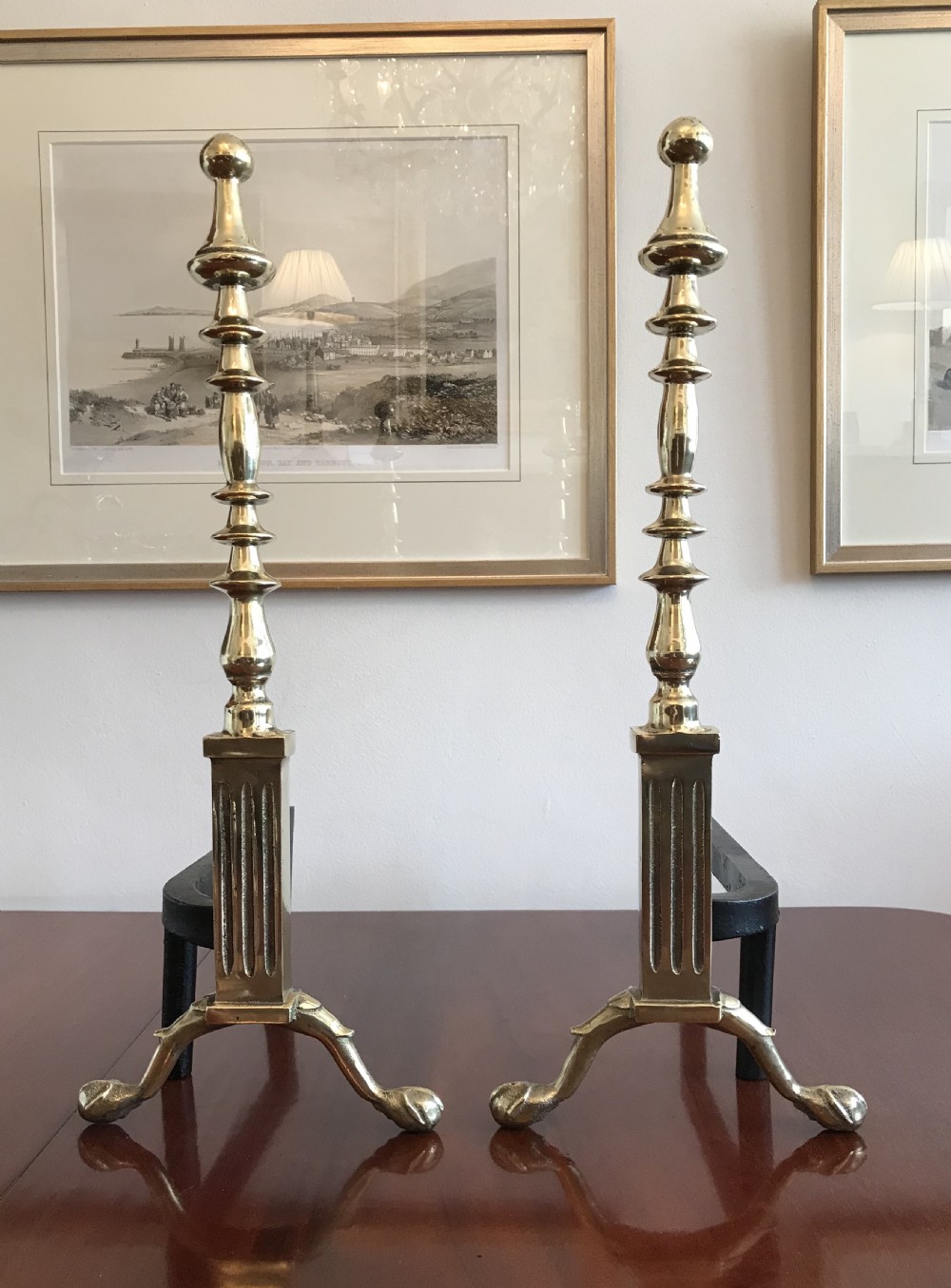 A pair early 20th Century brass dog irons View V