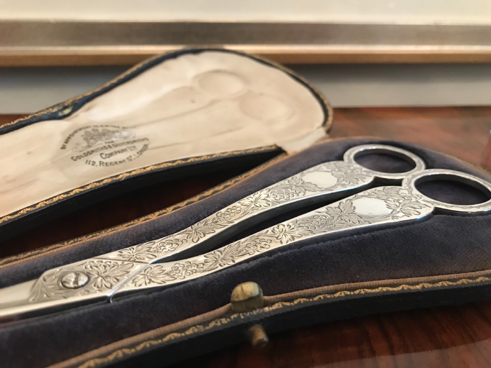 Beautiful Pair Edwardian Solid Silver Grape Scissors View II