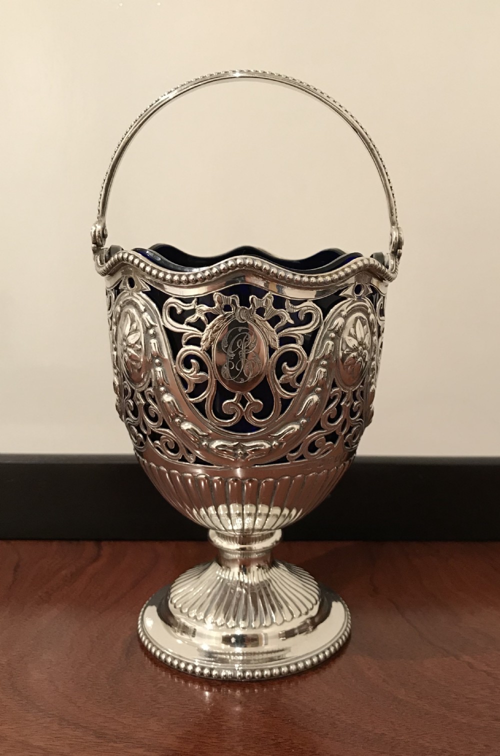 Impressive Victorian Silver Sugar Basket, 1876