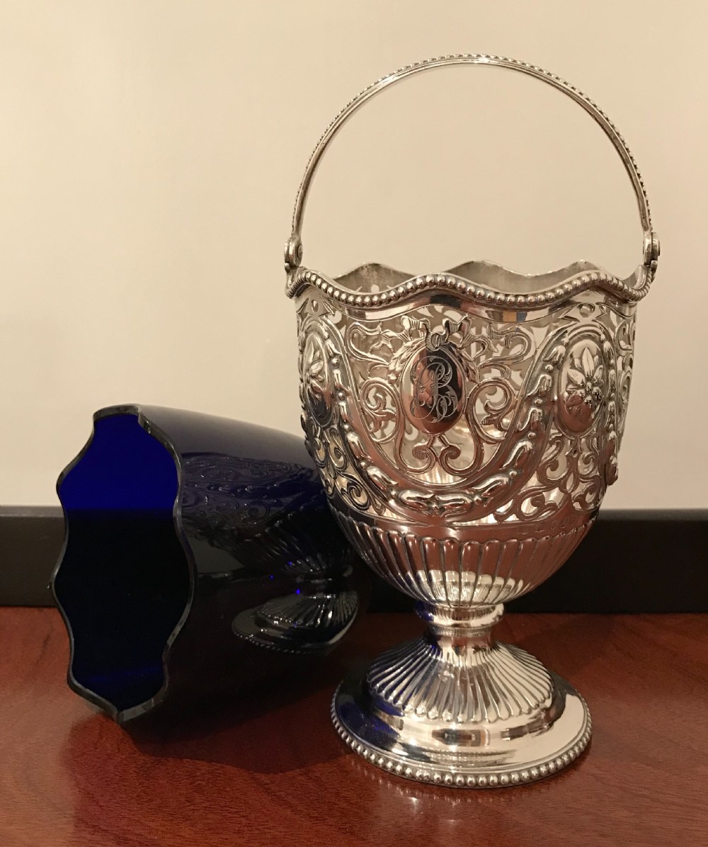 Impressive Victorian Silver Sugar Basket, 1876 View VIII