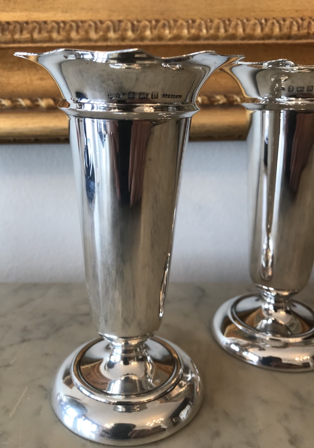 Pair George V Silver Vases by Deakin & Francis, hallmarked Birmingham 1913 View II