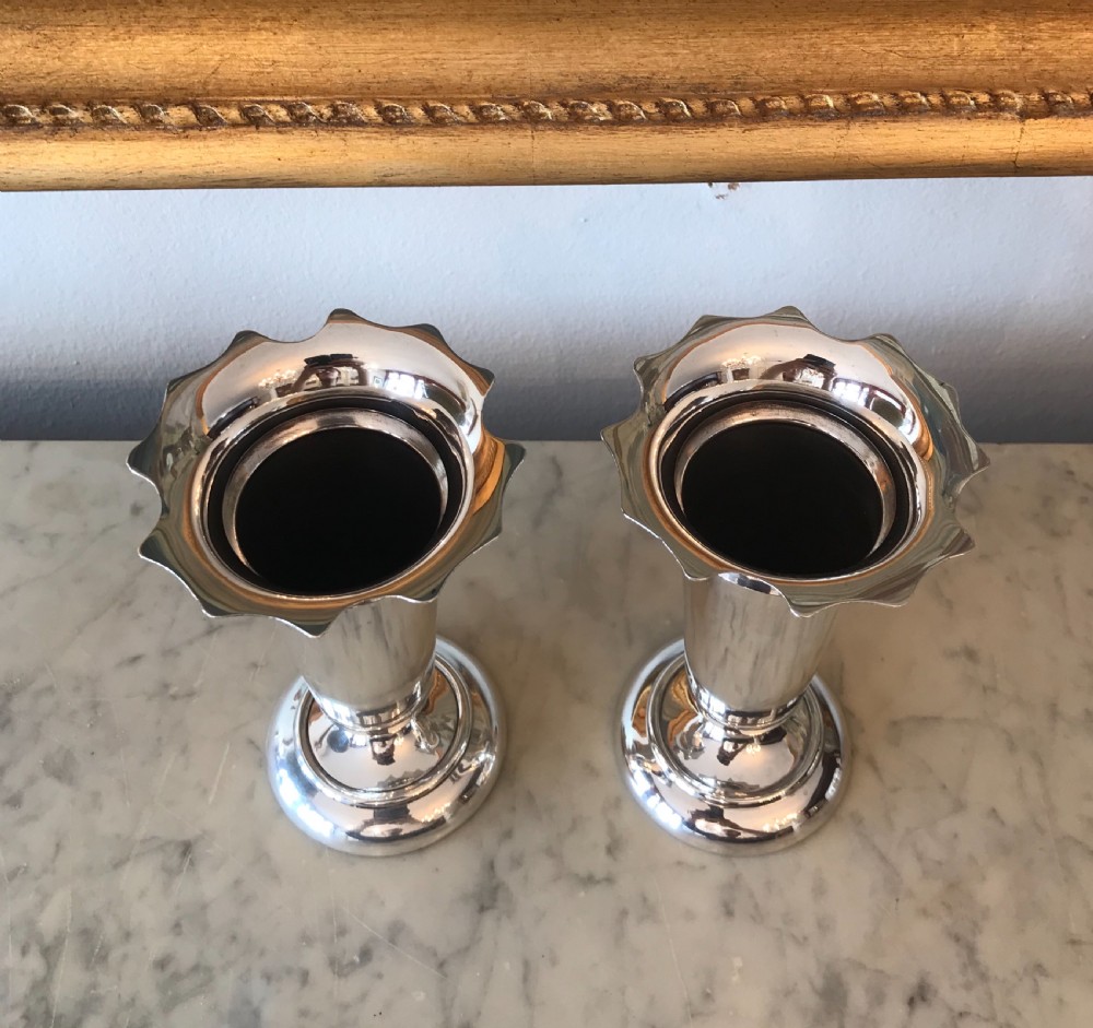 Pair George V Silver Vases by Deakin & Francis, hallmarked Birmingham 1913 View III