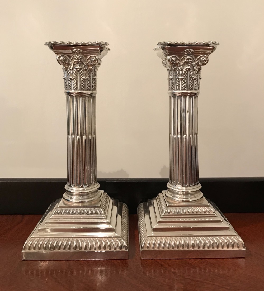 Beautiful Pair Edwardian Solid Silver Candlesticks, 1910