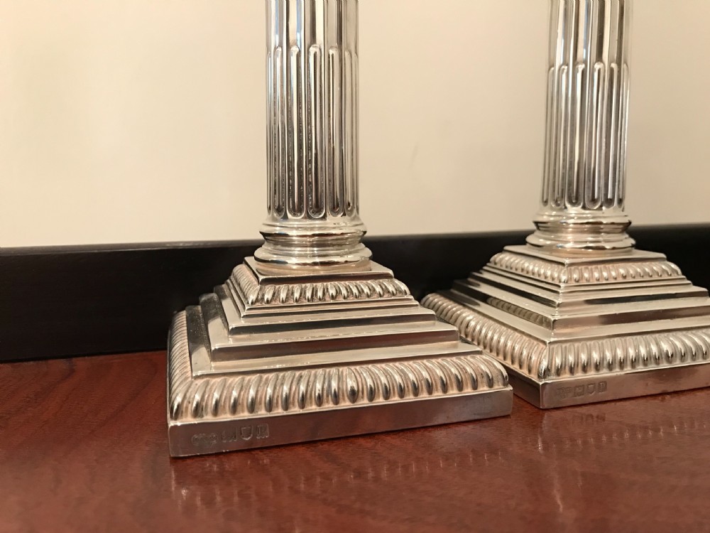 Beautiful Pair Edwardian Solid Silver Candlesticks, 1910 View II