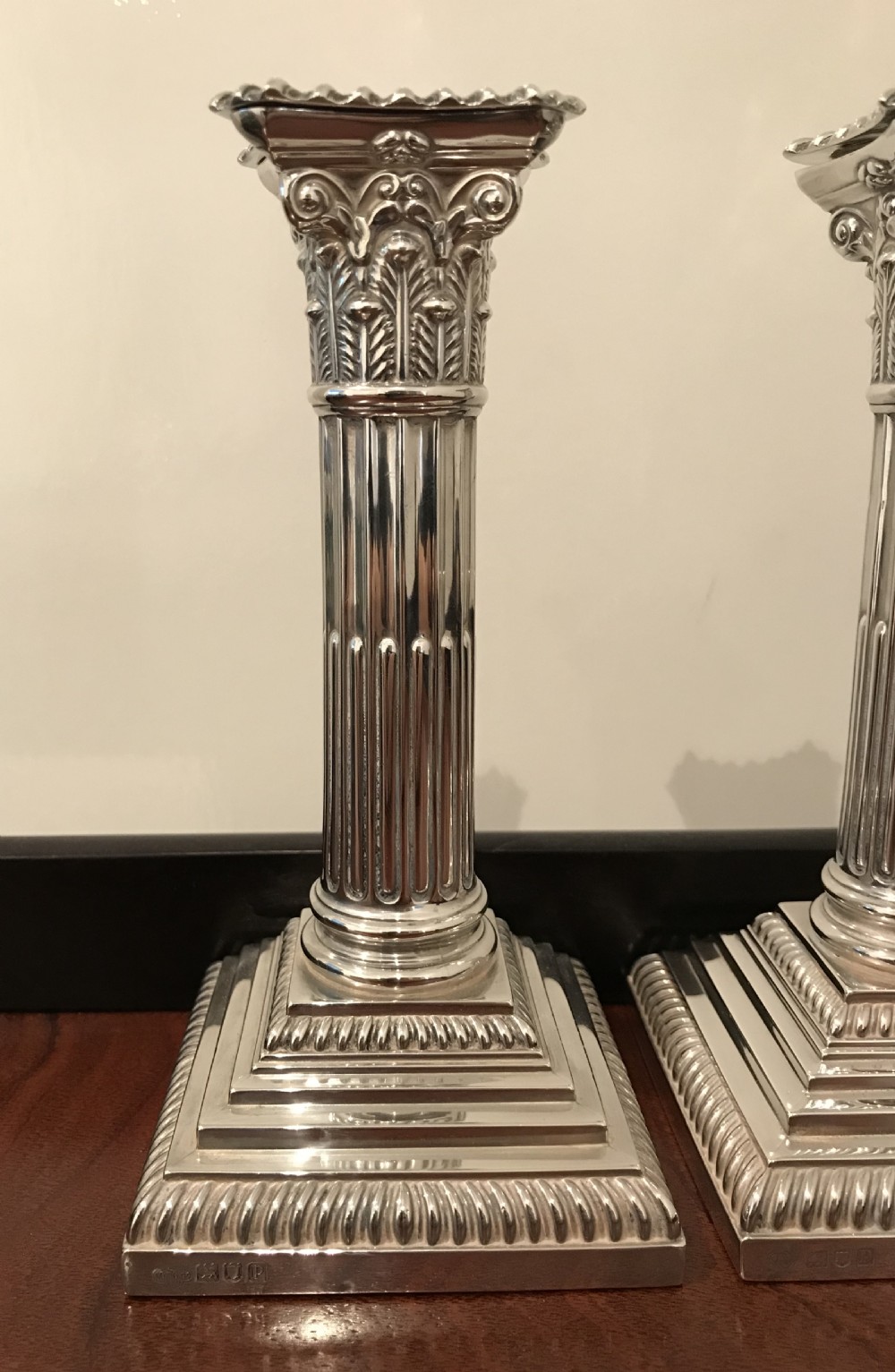 Beautiful Pair Edwardian Solid Silver Candlesticks, 1910 View III