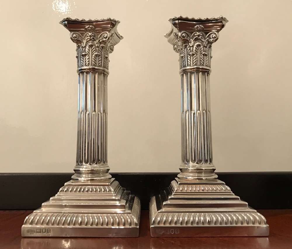 Beautiful Pair Edwardian Solid Silver Candlesticks, 1910 View IV