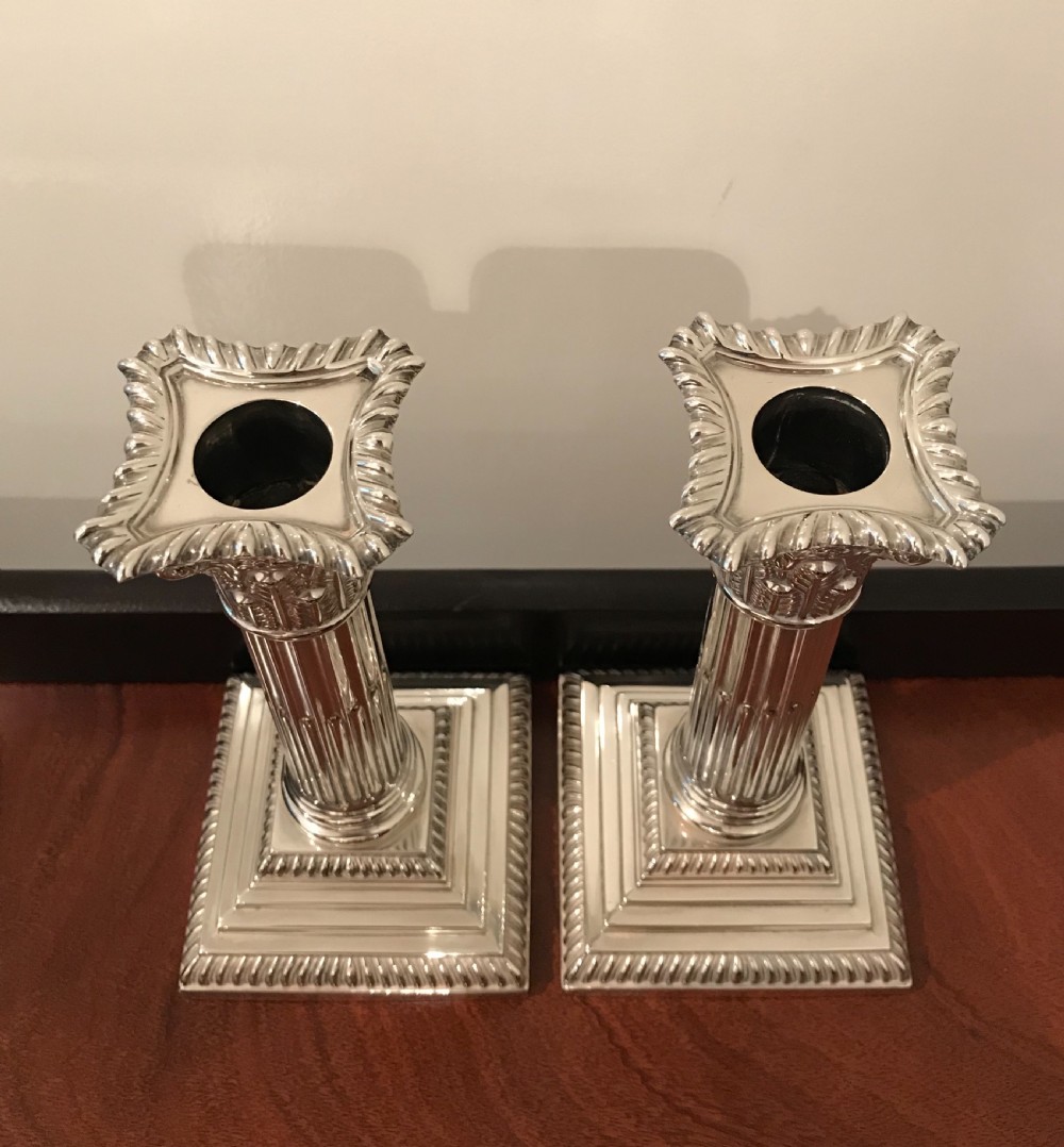 Beautiful Pair Edwardian Solid Silver Candlesticks, 1910 View V